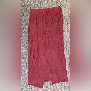 Maroon and black striped midi skirt with a slit